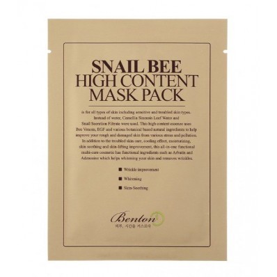 Mascarilla Anti-arrugas y Anti-manchas - Benton Snail Bee High Content Mask Pack
