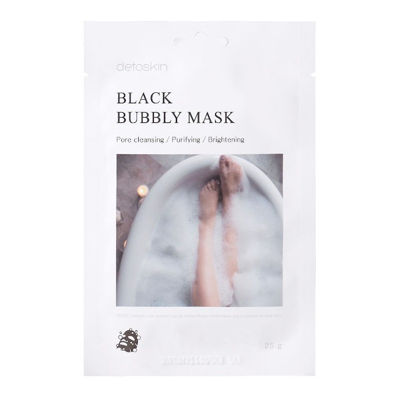 Mascarillas Coreanas de Hoja al mejor precio: Black Bubbly Mask- Mascarilla de burbujas purificante, control de poros e iluminadora de Detoskin en Skin Thinks - Piel Sensible