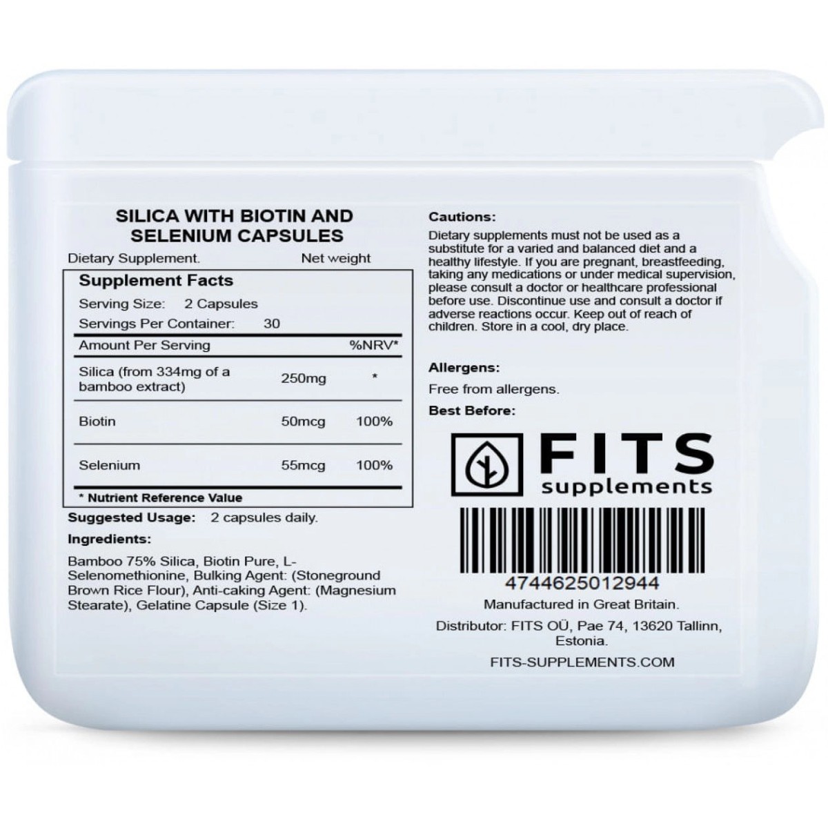 Nutricosmética - Suplementos al mejor precio: Silice con Biotina y Selenio capsulas de FITS Supplements en Skin Thinks - Tratamiento Anti-Edad