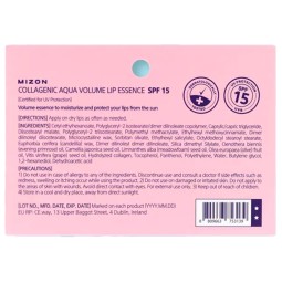 Protección Solar al mejor precio: Mizon Collagenic Aqua Volume Lip Essence SPF15 Bálsamo labial con protector solar y colágeno de Mizon en Skin Thinks - Piel Seca