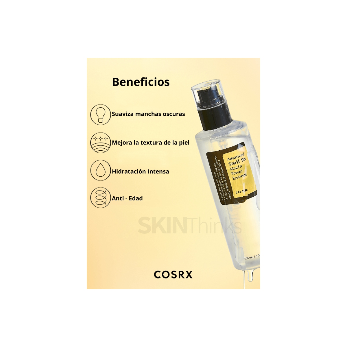 Cosmética Coreana al mejor precio: Esencia Regenerante COSRX Advanced Snail 96 Mucin Power Essence de Cosrx en Skin Thinks - Firmeza y Lifting 