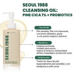 Aceites Limpiadores al mejor precio: Seoul 1988 Cleansing Oil: Pine Cica 1%+Probiotics de K-Secret en Skin Thinks - Piel Seca