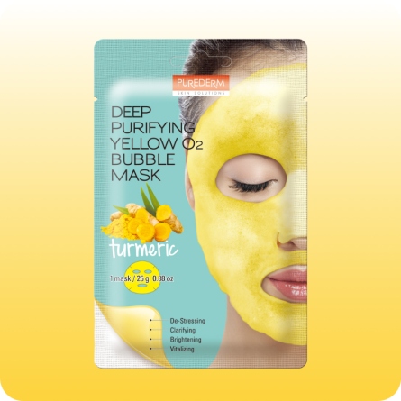 Mascarillas Coreanas de Hoja al mejor precio: Mascarilla de Burbujas con Cúrcuma PUREDERM Deep Purifying Yellow O2 Bubble Mask TURMERIC de Purederm en Skin Thinks - 