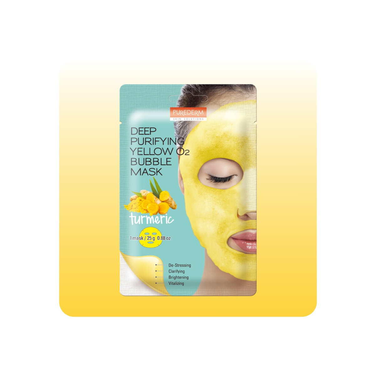 Mascarillas Coreanas de Hoja al mejor precio: Mascarilla de Burbujas con Cúrcuma PUREDERM Deep Purifying Yellow O2 Bubble Mask TURMERIC de Purederm en Skin Thinks - 