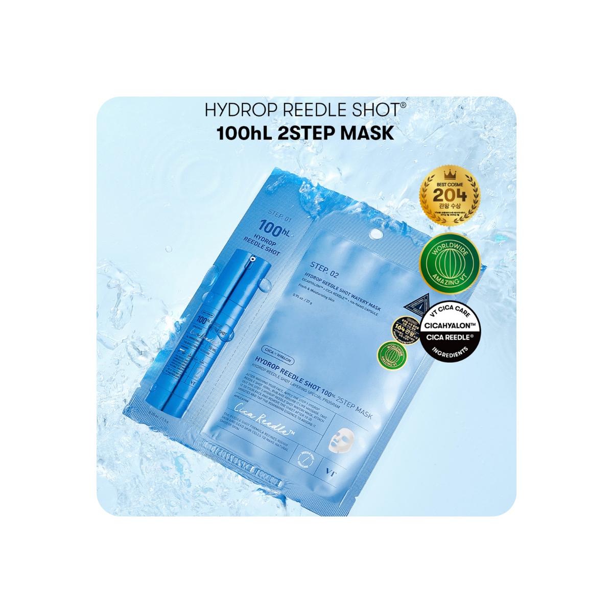 Mascarillas Coreanas de Hoja al mejor precio: VT Cosmetics Hydrop Reedle Shot 100hL 2 Step Mask de VT Cosmetics en Skin Thinks - Piel Grasa