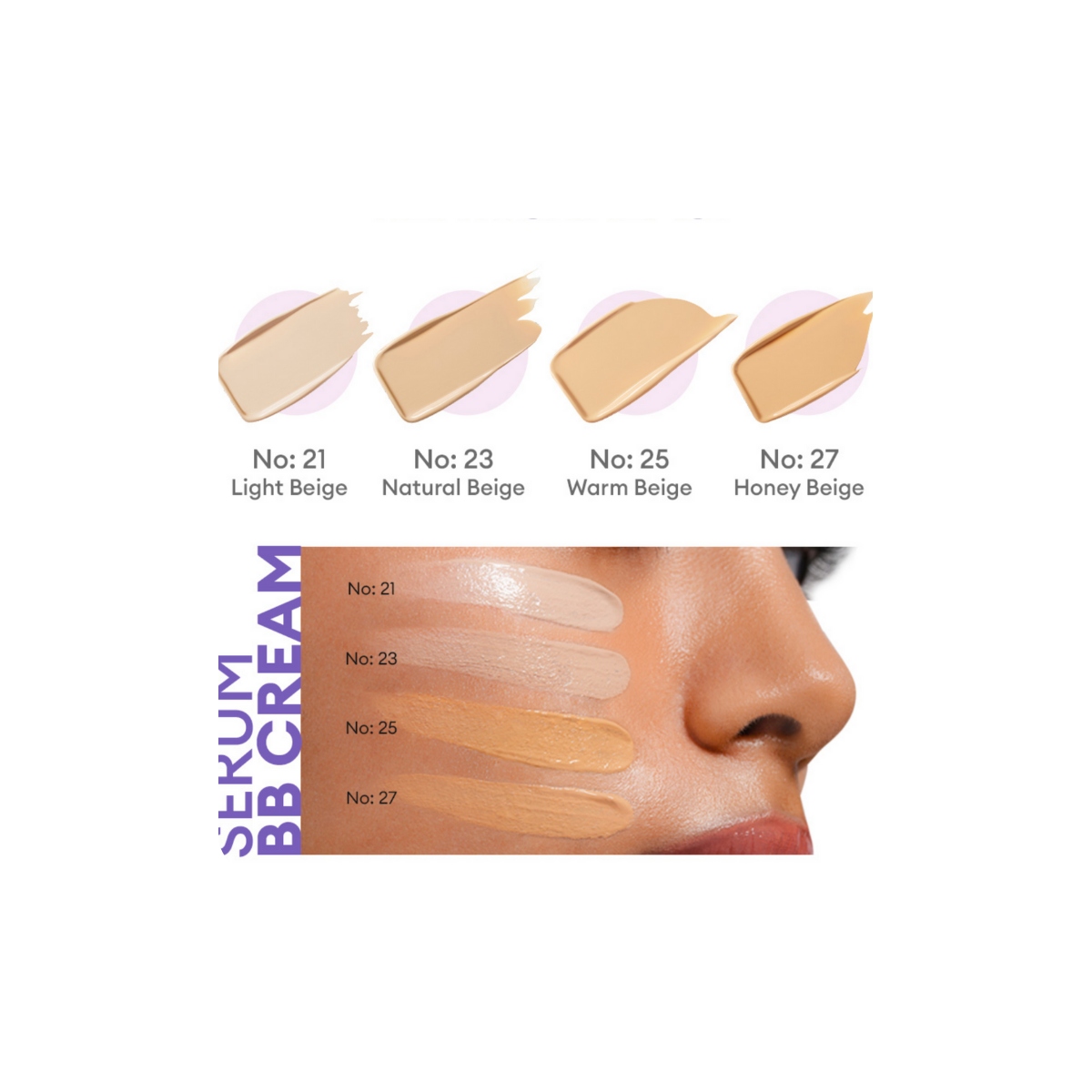 Textura cremosa de Missha M Perfect Cover Serum BB Cream tono 27 aplicada en piel mostrando cobertura uniforme