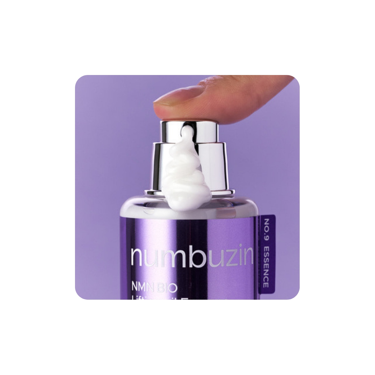 Bote de Numbuzin No.9+ NAD BIO Lifting-sil Essence 30ml muestra textura gel sedosa de la esencia antiedad con NAD+ y 50 péptidos