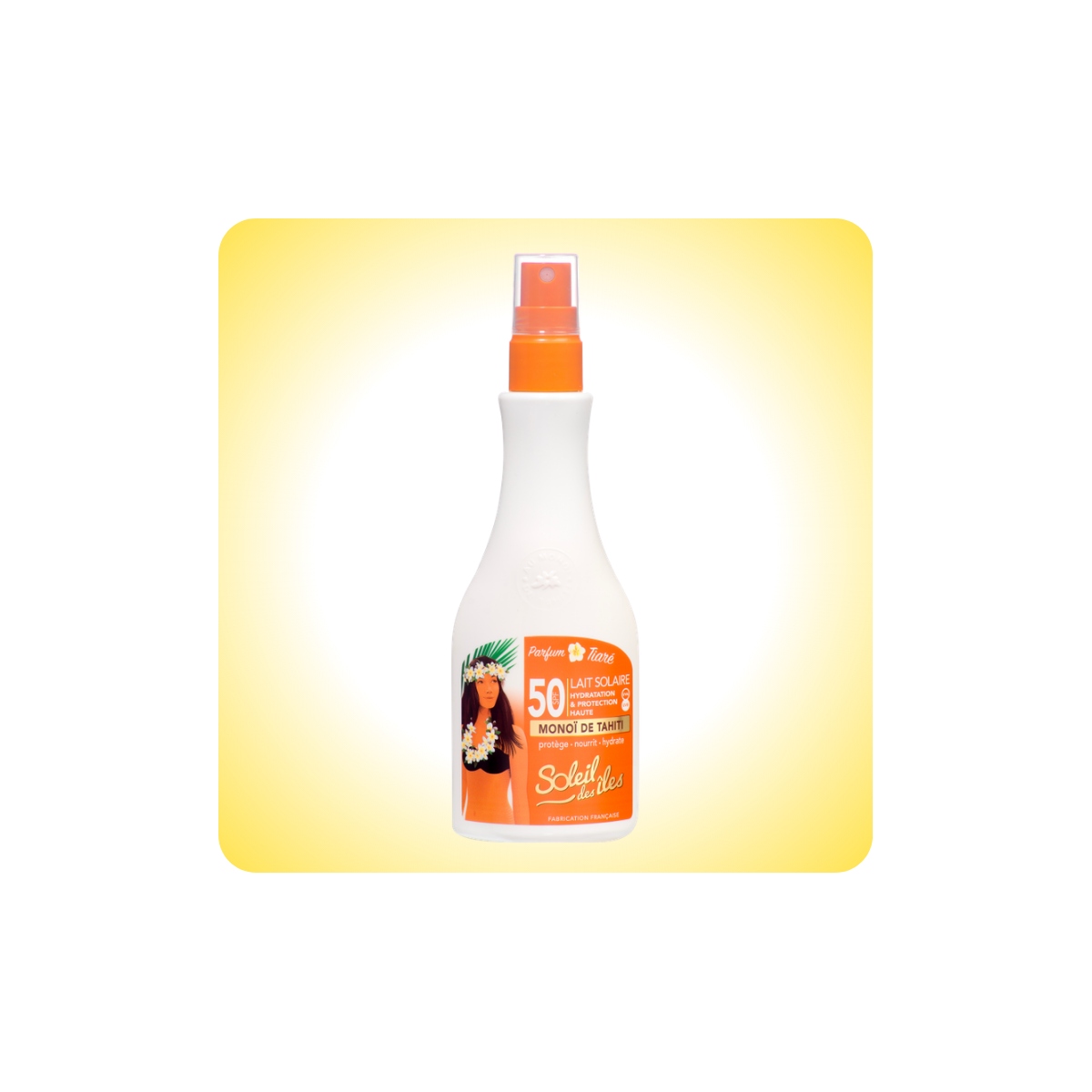 Spray Solar SPF50 Soleil des îles con Monoï de Tahiti AOC, filtros de espectro amplio y sin residuo blanco