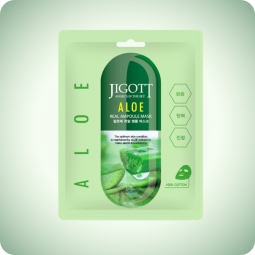 Jigott Aloe Real Ampoule Face Mask, mascarilla coreana calmante con extracto de aloe vera para pieles sensibles