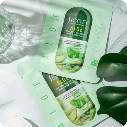 Mascarillas Coreanas de Hoja al mejor precio: Mascarilla Calmante Jigott Aloe Real Ampoule Face Mask de Jigott en Skin Thinks - Piel Sensible