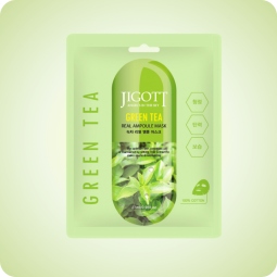 Jigott Green Tea Real Ampoule Face Mask,  mascarilla coreana antioxidante con extracto de té verde