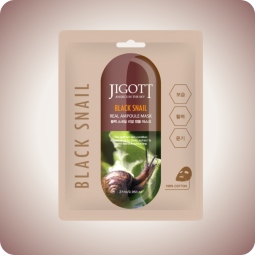 Jigott Black Snail Real Ampoule Face Mask, mascarilla coreana con filtrado de secreción de caracol para hidratación profunda