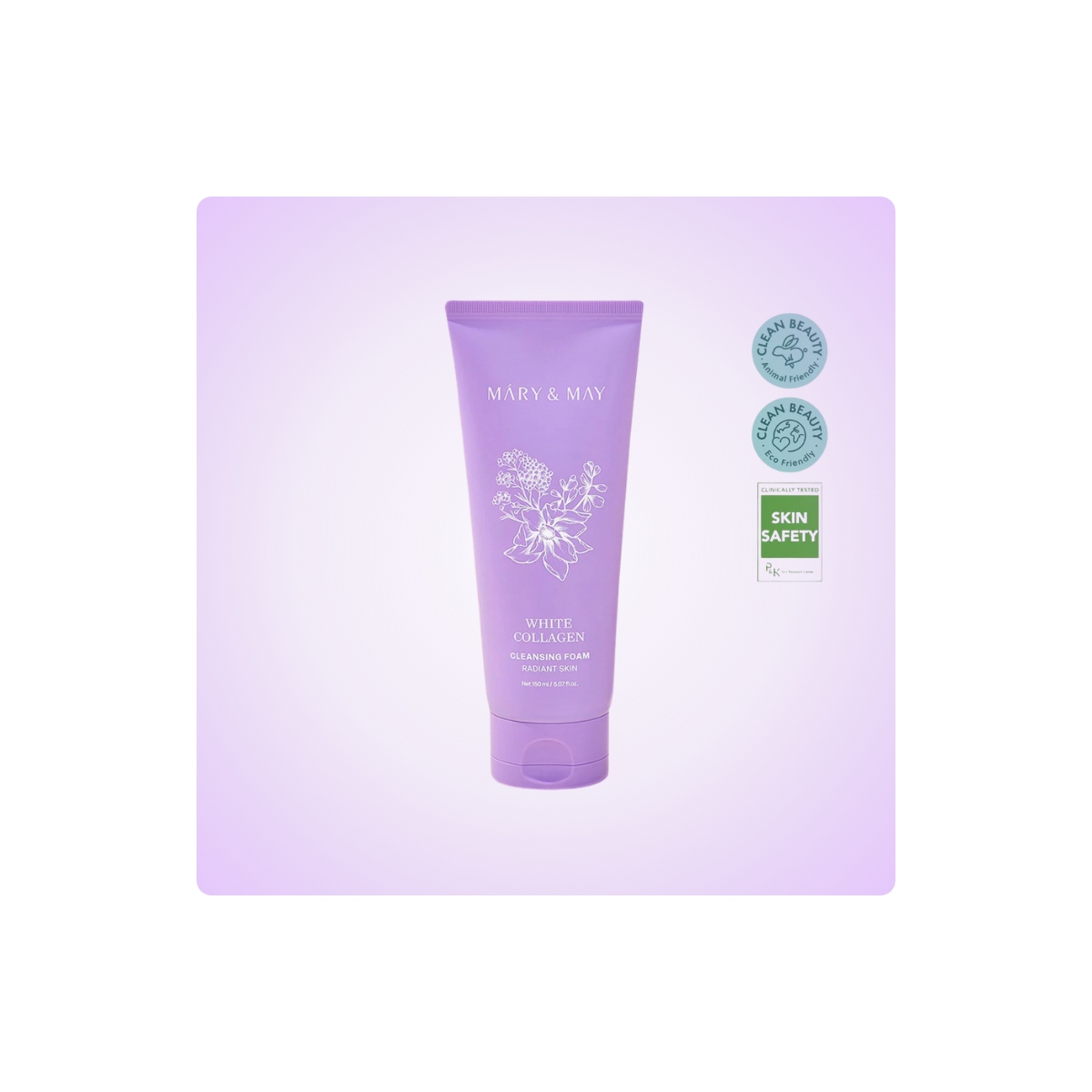 Mary & May White Collagen Cleansing Foam con colágeno al 46,6% y niacinamida al 1% para piel madura y sin luminosidad