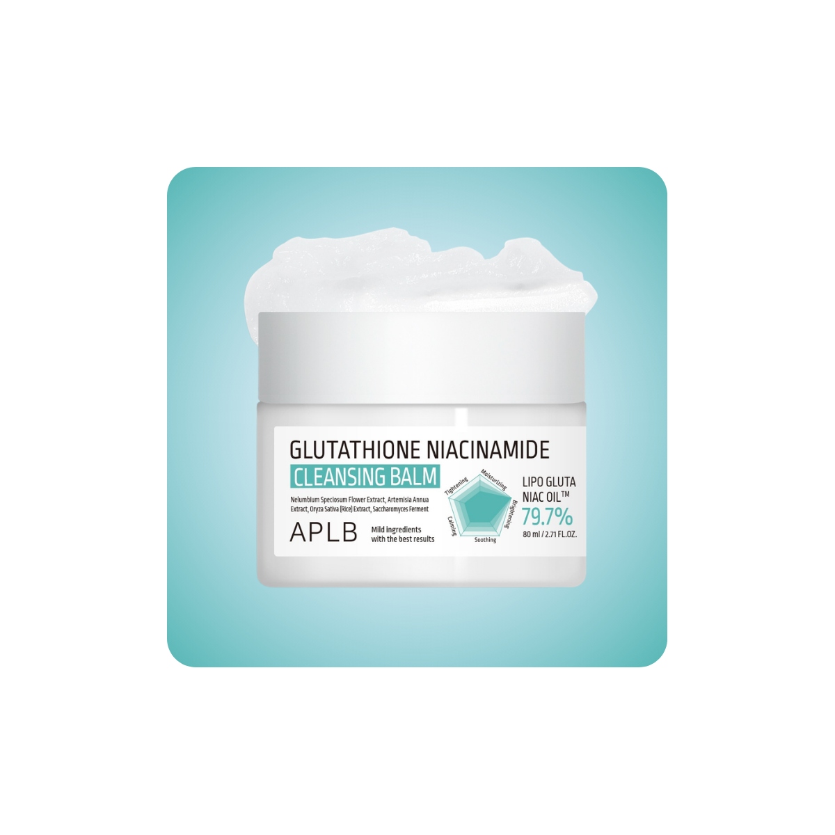 APLB Glutathione Niacinamide Cleansing Balm, glutatión, niacinamida y fracciones de centella para piel seca y sensible