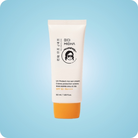 MIDHA UV Protect Rice Sun Cream SPF50+ PA++++ 50ml, protector solar coreano vegano con filtros orgánicos