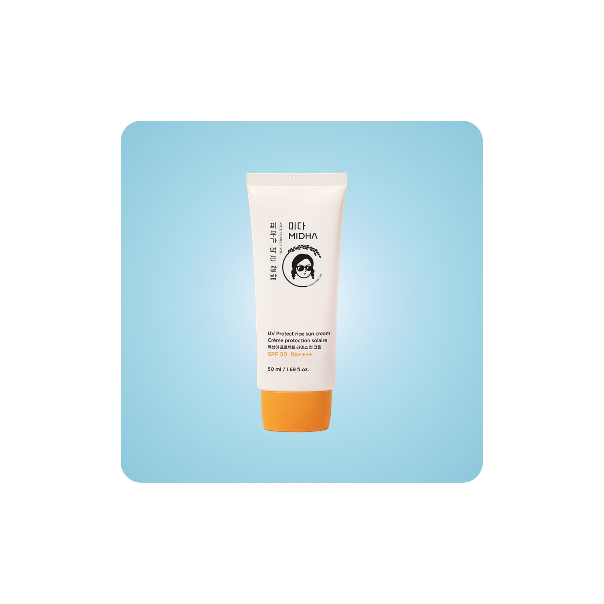 MIDHA UV Protect Rice Sun Cream SPF50+ PA++++ 50ml, protector solar coreano vegano con filtros orgánicos