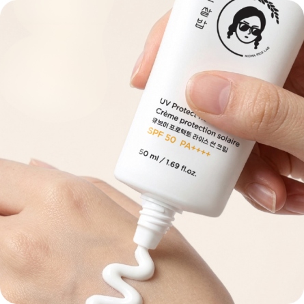 MIDHA UV Protect Rice Sun Cream SPF50+ PA++++ 50ml, con filtros orgánicos, extracto de salvado de arroz y niacinamida
