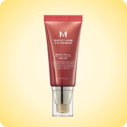 BB cream Missha M Perfect Cover EX en tono nº25 Warm Beige, con textura cremosa de subtono dorado