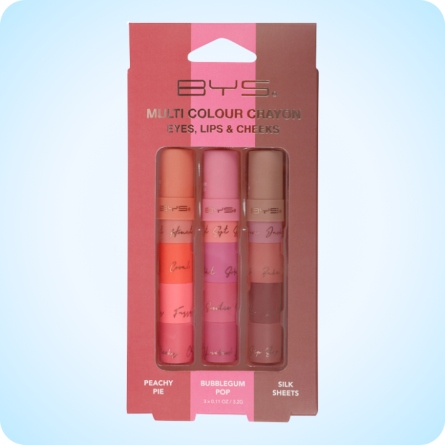 Maquillaje Vegano al mejor precio: 12 tonos para ojos labios y mejillas BYS 4-in-1 Multi-Colour Crayon Gift Set 3pc de BYS Cosmetics en Skin Thinks - 