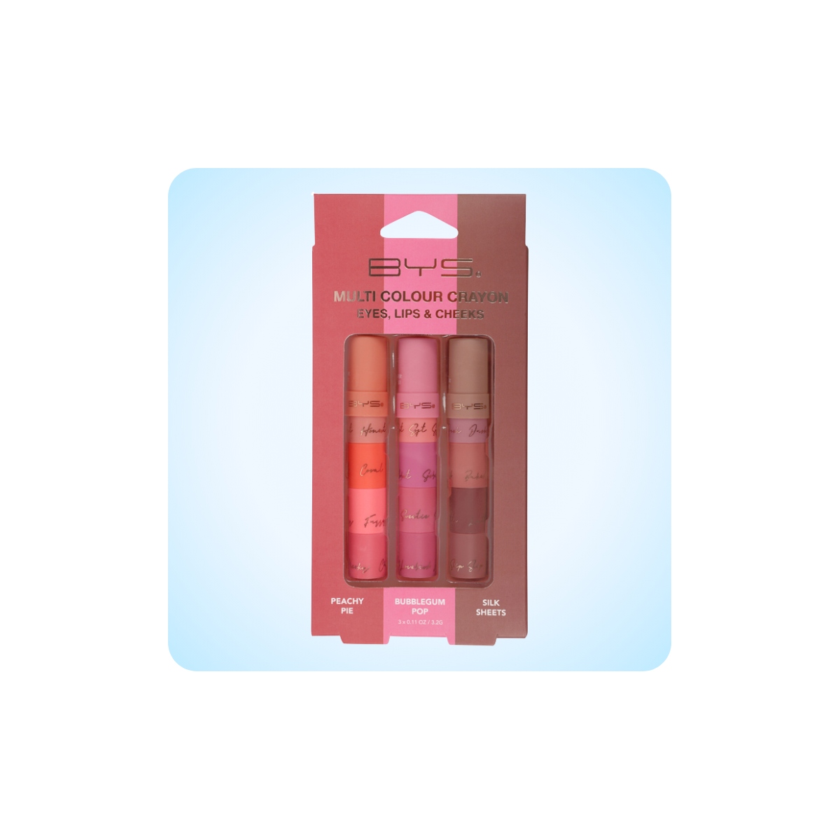 Maquillaje Vegano al mejor precio: 12 tonos para ojos labios y mejillas BYS 4-in-1 Multi-Colour Crayon Gift Set 3pc de BYS Cosmetics en Skin Thinks - 