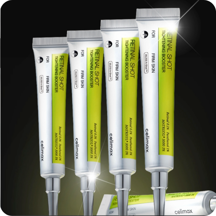 Las mejores cremas coreanas en 2026: nuestra selección probada 1 Celimax The Vita A Retinal Shot Tightening Booster 4 botes sobre fondo negro